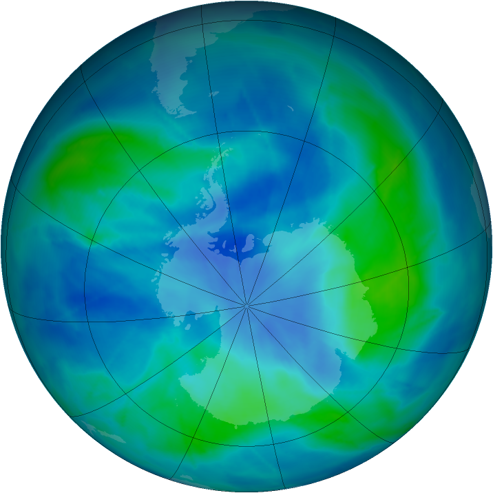 Antarctic ozone map for 09 March 2009